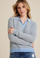 Striped Collared Sweater, C5030, small