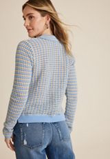 Striped Collared Sweater, C5030, small