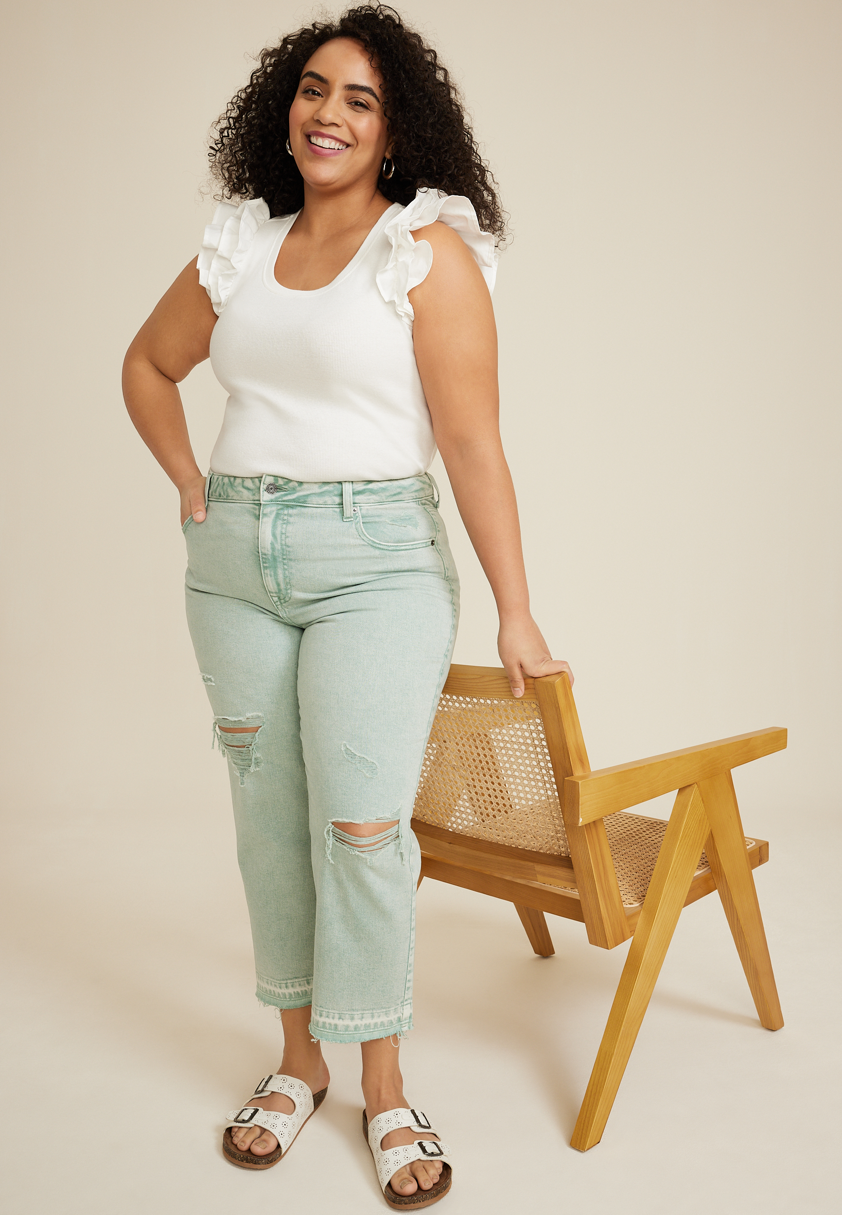 Plus Size m jeans by maurices&trade; Acid Green High Rise Cropped Jean, C1530, large
