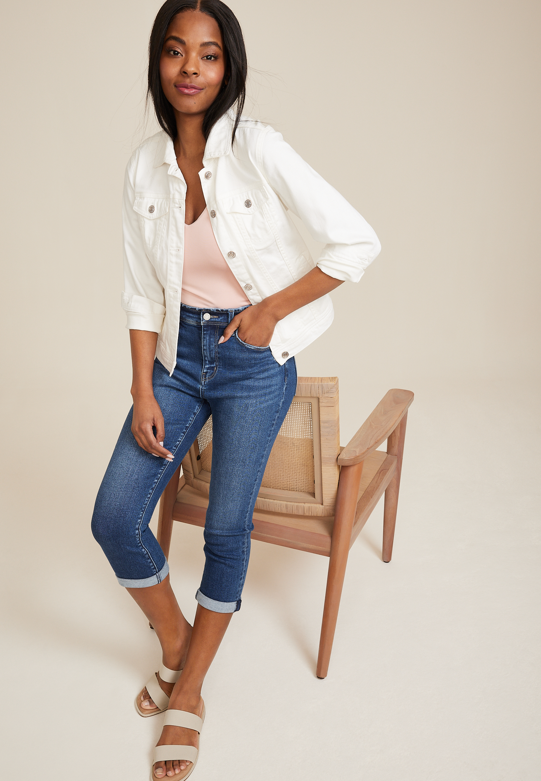 Vervet&trade; Dark Rolled Hem High Rise Cropped Jean, C258, large
