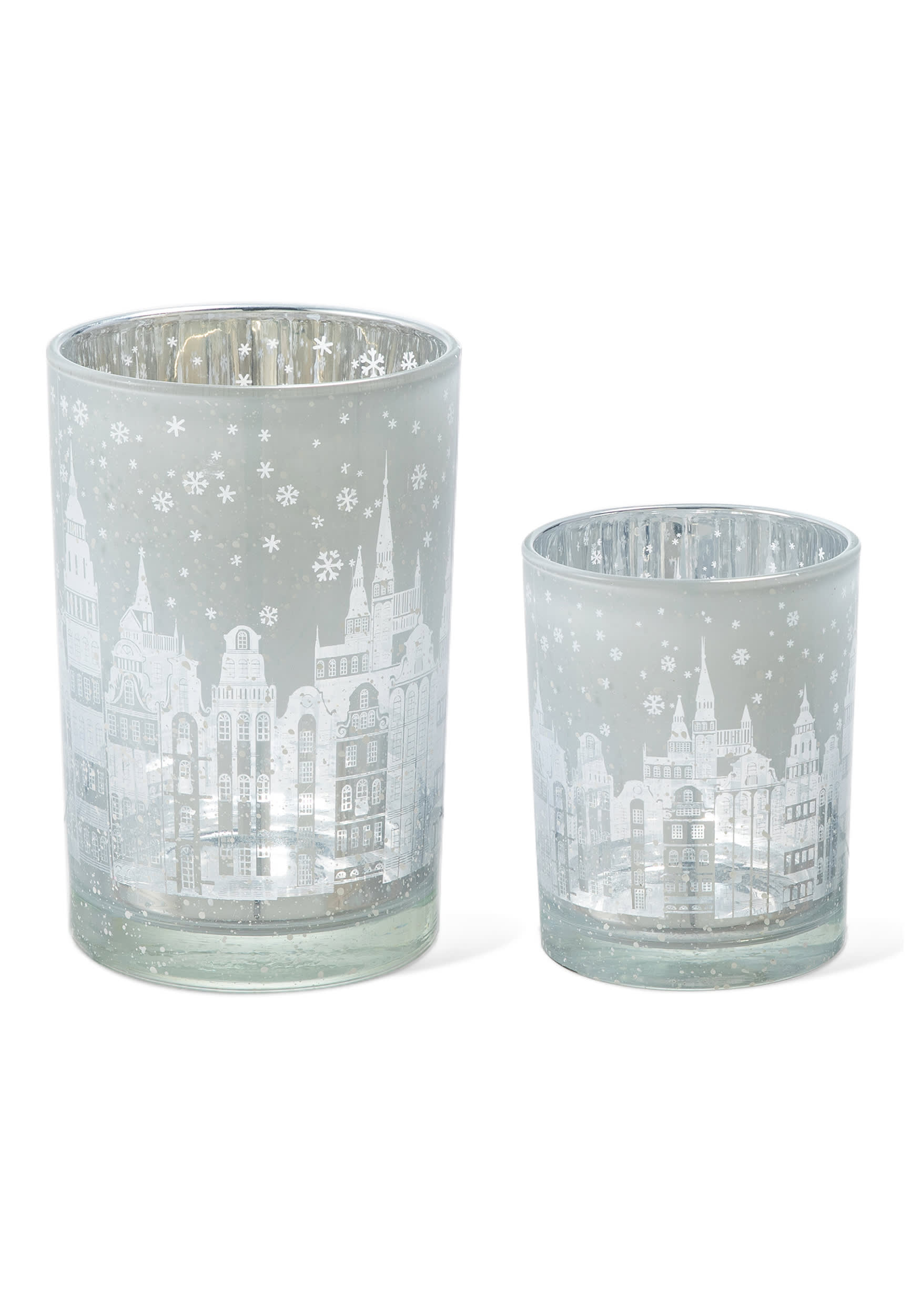 Glitzhome Set of 2 Christmas House Glass Votive Candle Holders | maurices