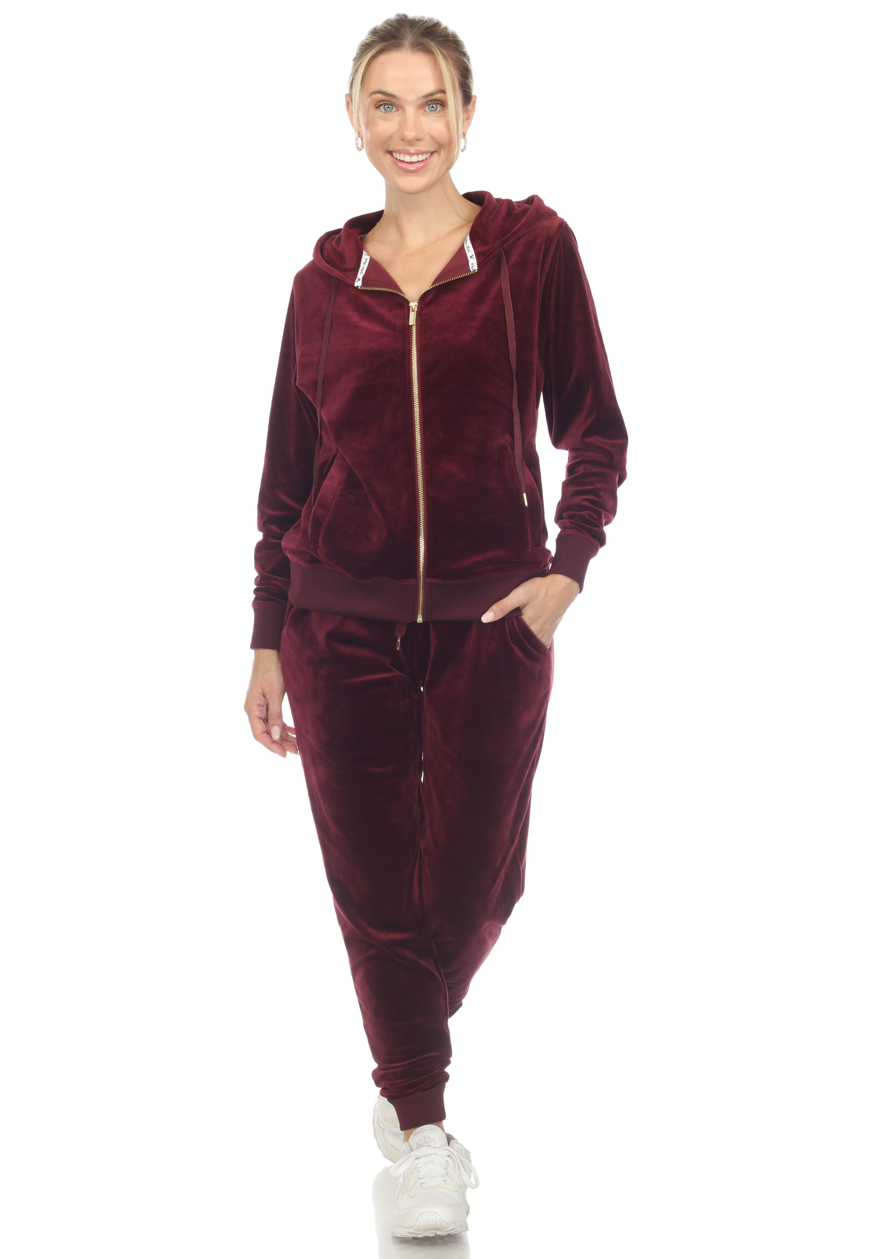 White Mark Plus Size 2 Piece Velour Tracksuit Set - Pink