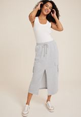 High Rise Fleece Cargo Maxi Skirt, LIGHT HEATHER GRAY, small