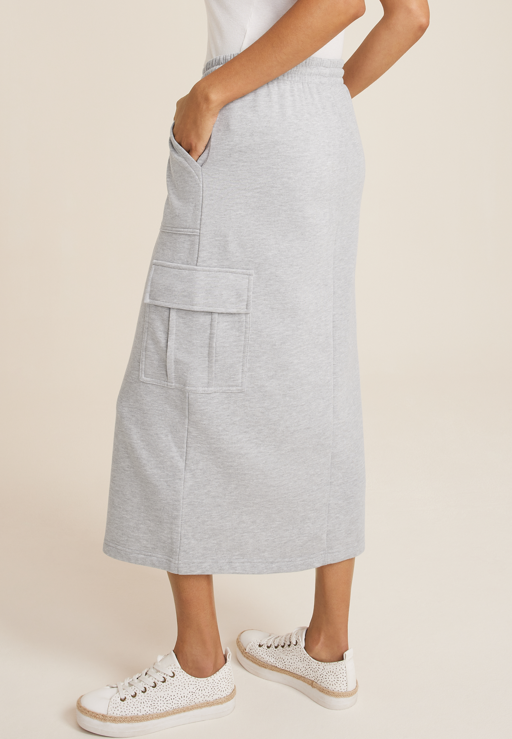 High Rise Fleece Cargo Maxi Skirt, LIGHT HEATHER GRAY, large
