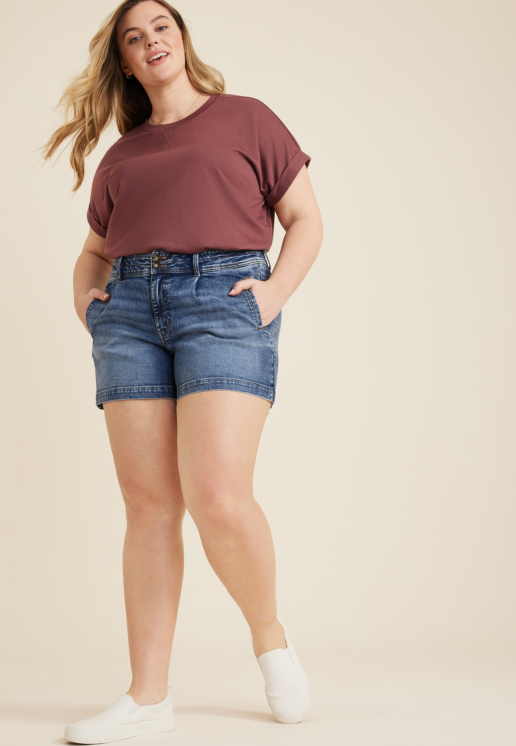 Plus Size m jeans by maurices&trade; High Rise Pleated A Line 5in Short, C3337, large