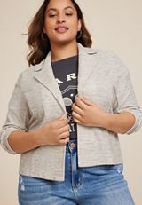 Plus Size Striped Knit Blazer, NATURAL COMBO, small