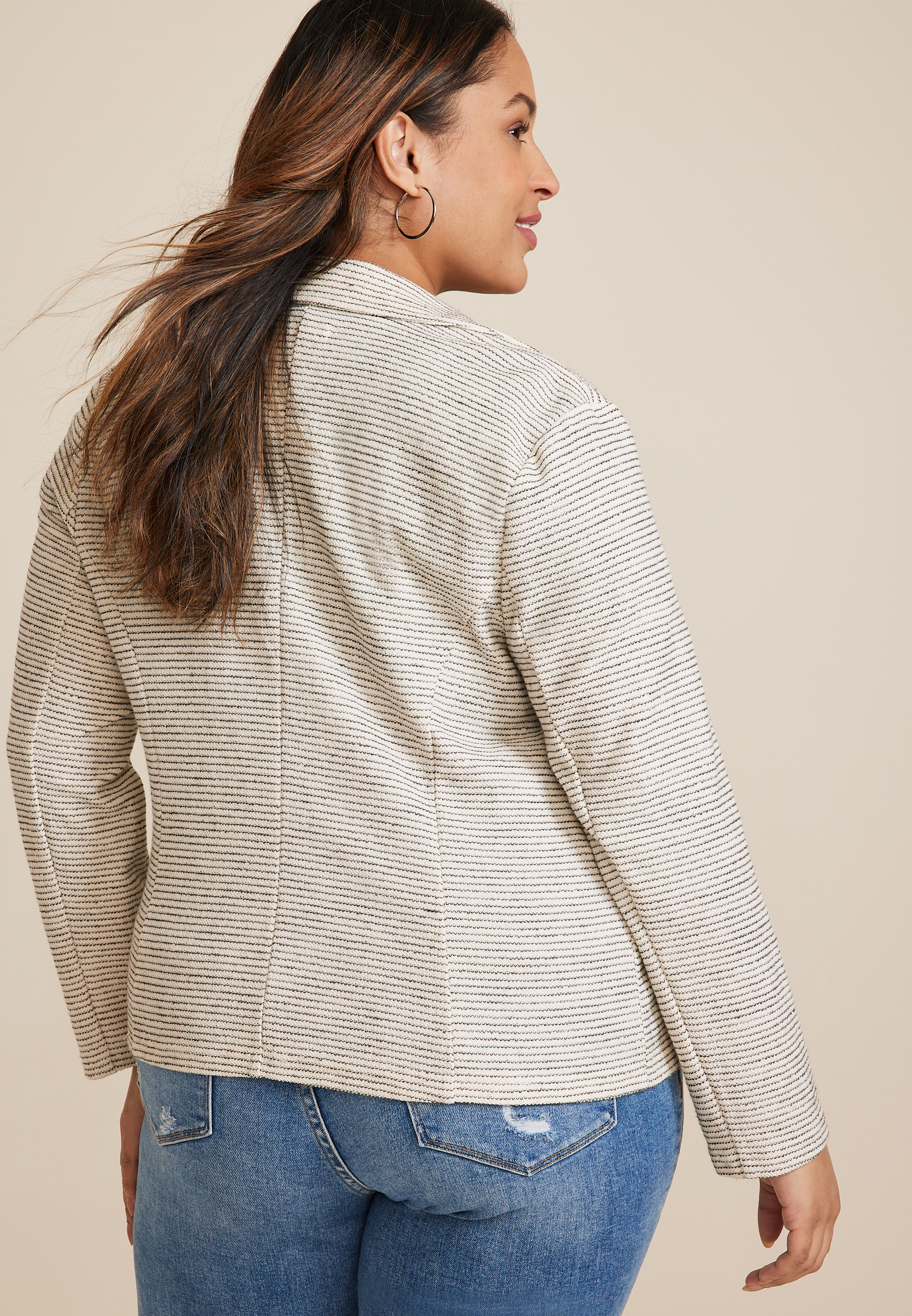 Plus Size Striped Knit Blazer, NATURAL COMBO, large