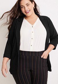 Plus Size Collarless Knit Open Front Blazer