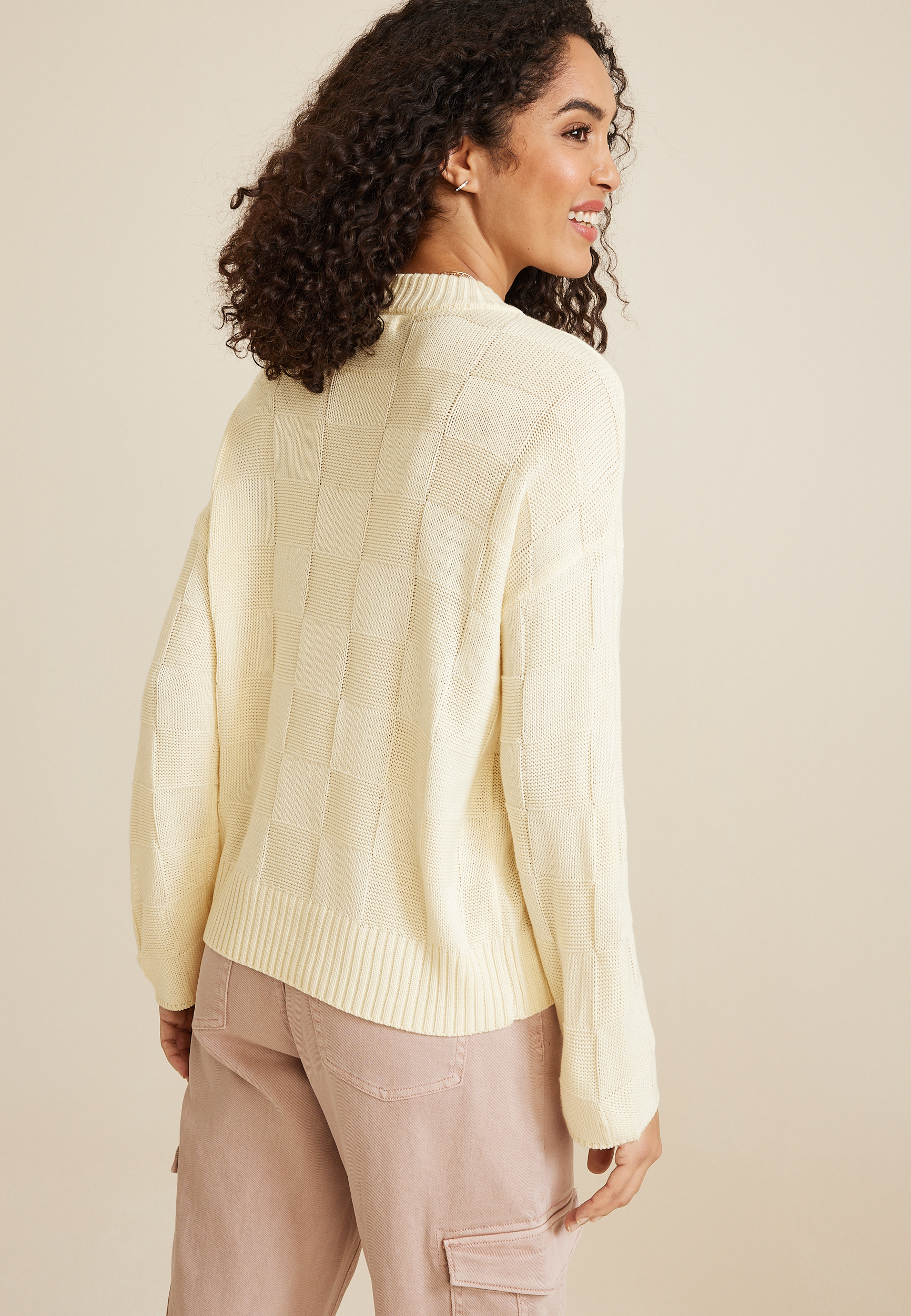 Checkerboard Crew Neck Sweater