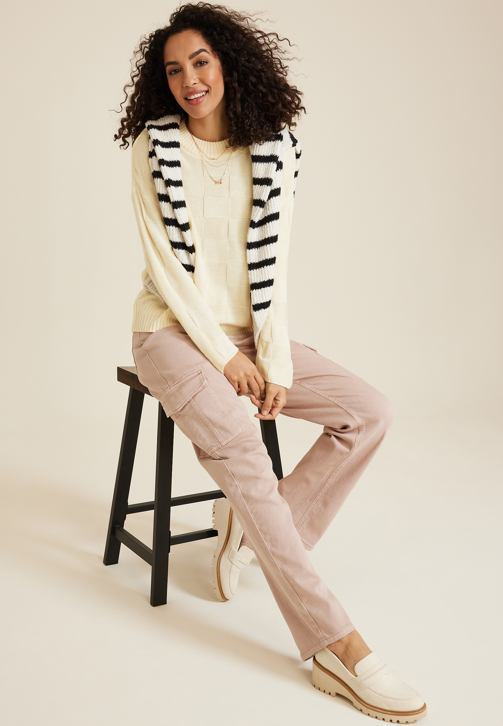 Checkerboard Crew Neck Sweater