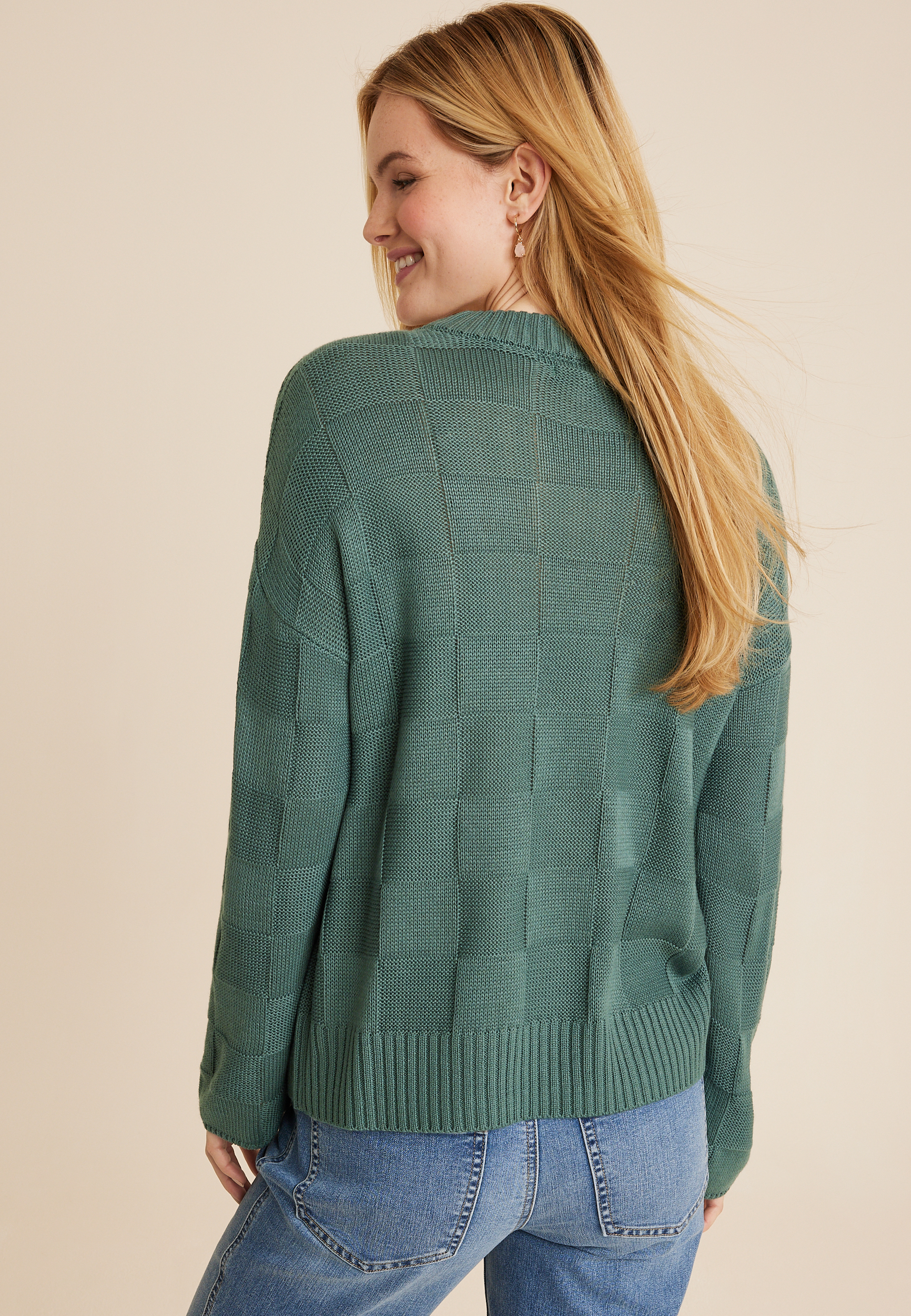 Checkerboard Crew Neck Sweater, C531, large