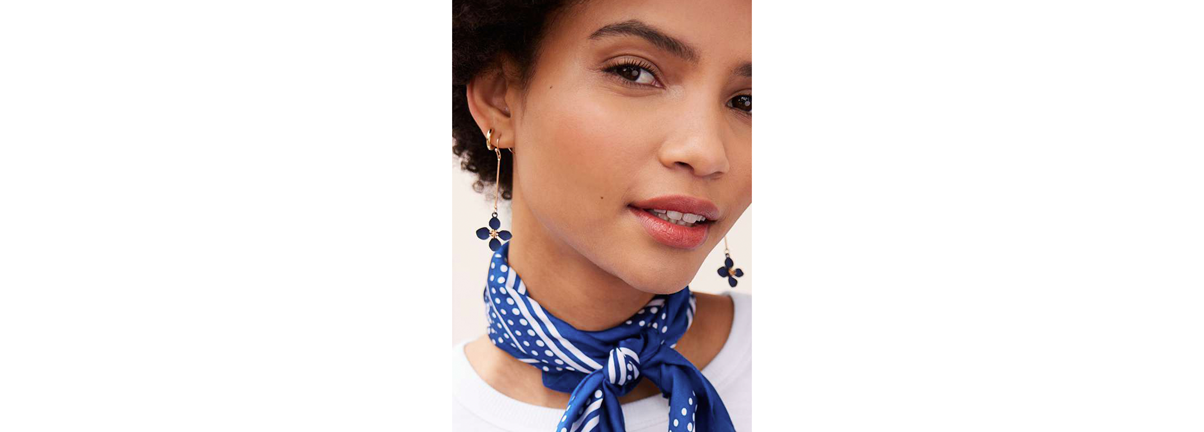 Navy Flower Drop Earrings
