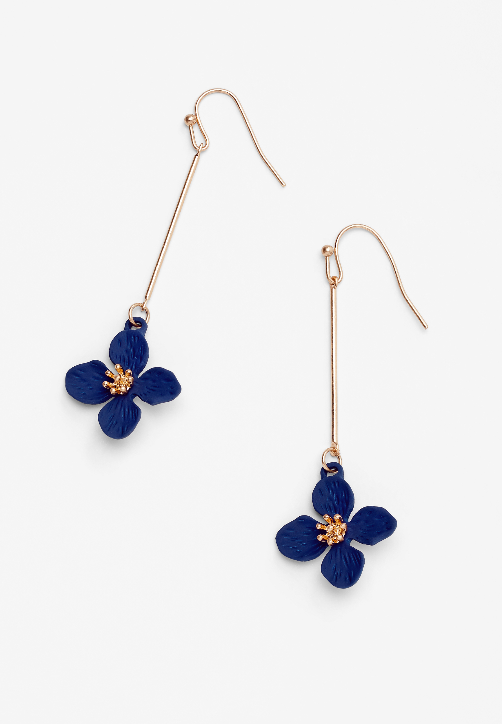 Navy Flower Drop Earrings, C180, large
