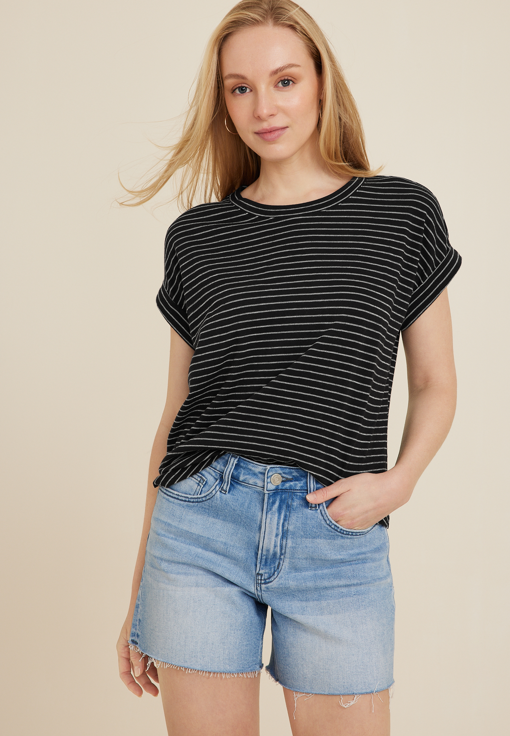 24/7 Clara Textured Striped Tee