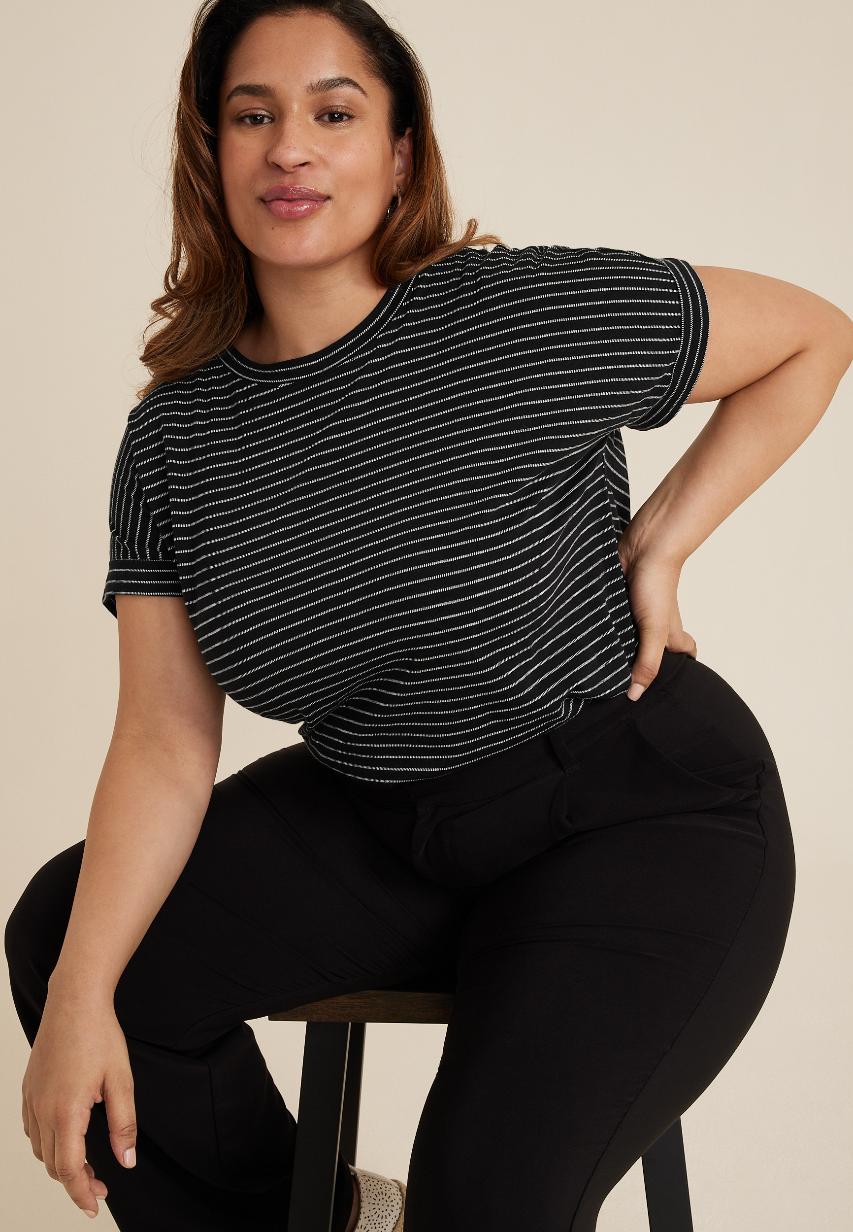 Plus 24/7 Clara Textured Striped Tee