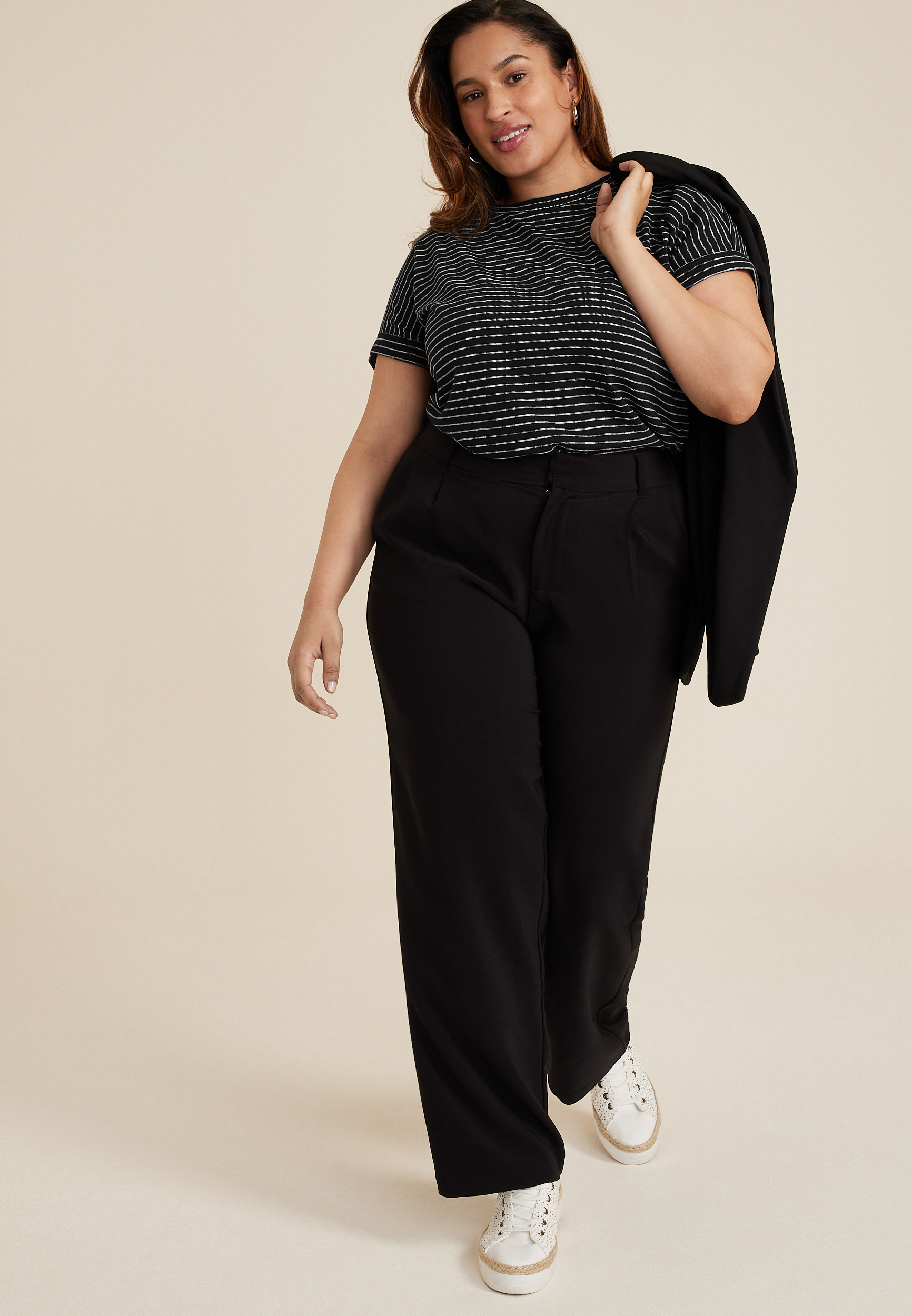 Plus 24/7 Clara Textured Striped Tee
