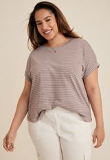 Plus Size 24/7 Clara Textured Striped Tee, C4108, small