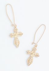 Gold Ornate Cross Drop Earrings, GOLD, small