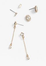 3 Pack Gold Variety Stud And Drop Earring Set, GOLD, small