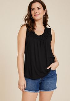 Double Layer Shirred Mock Neck Tank Top