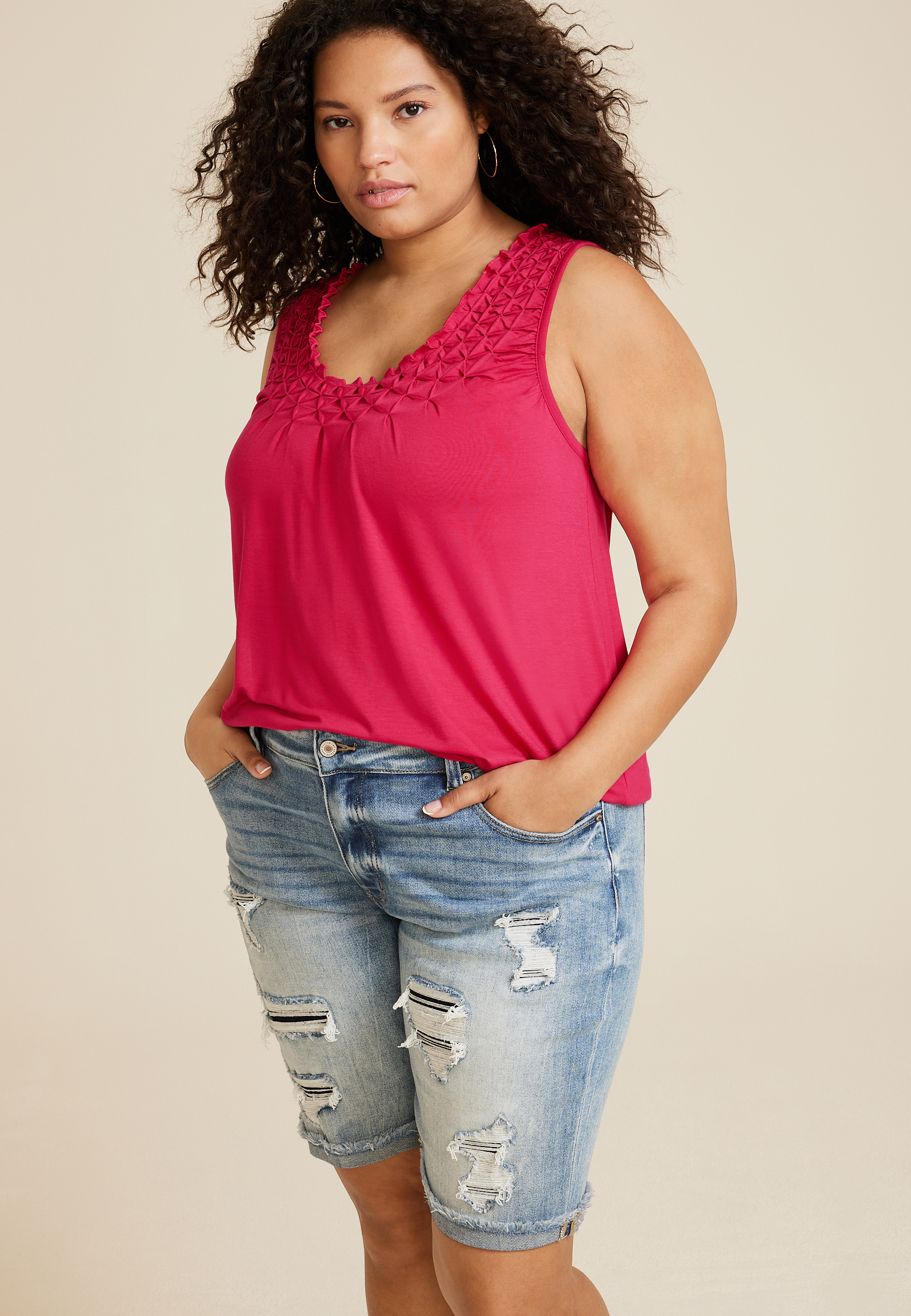 Plus Starburst Pintuck Tank Top