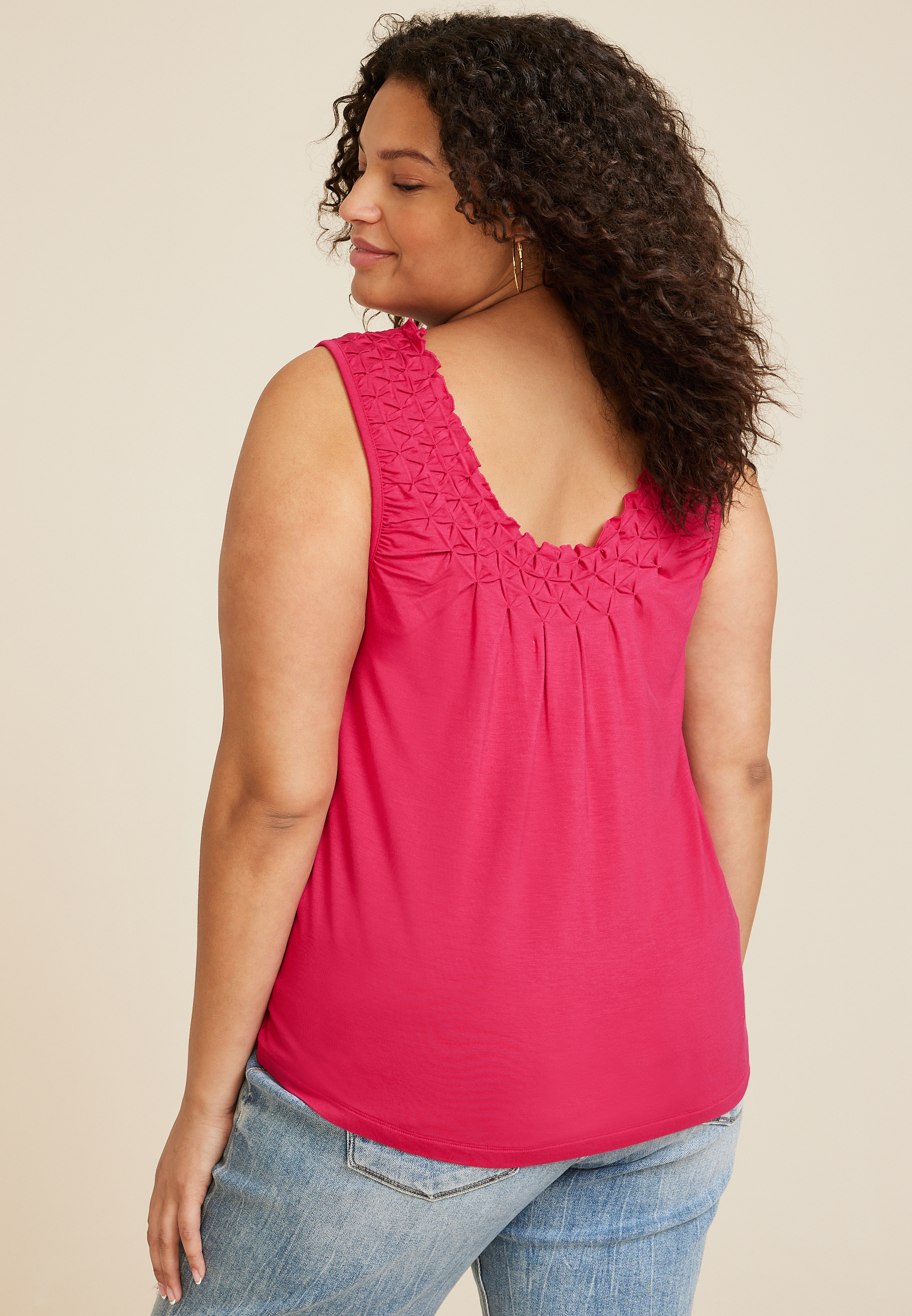 Plus Starburst Pintuck Tank Top