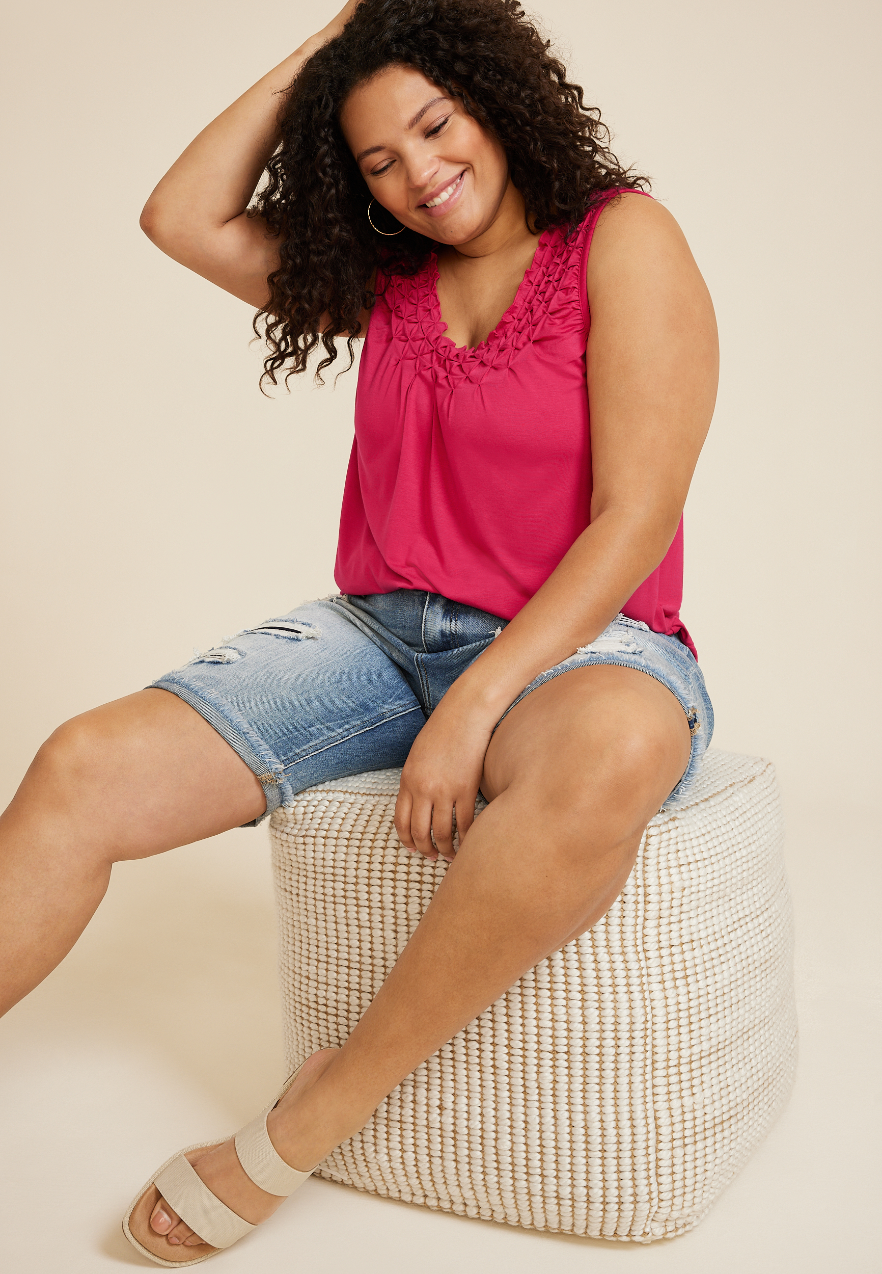 Plus Starburst Pintuck Tank Top