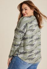 Plus Size 24/7 Clara Long Sleeve Tee, GREEN COMBO, small