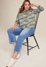 Plus Size 24/7 Clara Long Sleeve Tee, GREEN COMBO, small