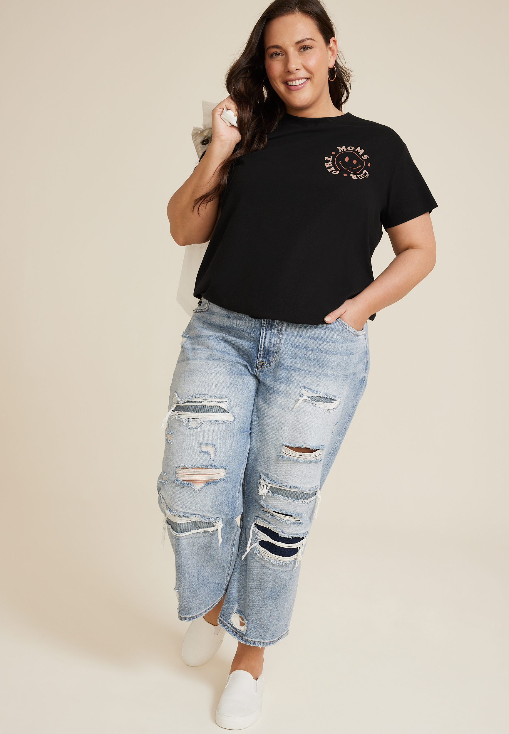 Plus Size Girl Moms Club Oversized Fit Graphic Tee, BLACK, large