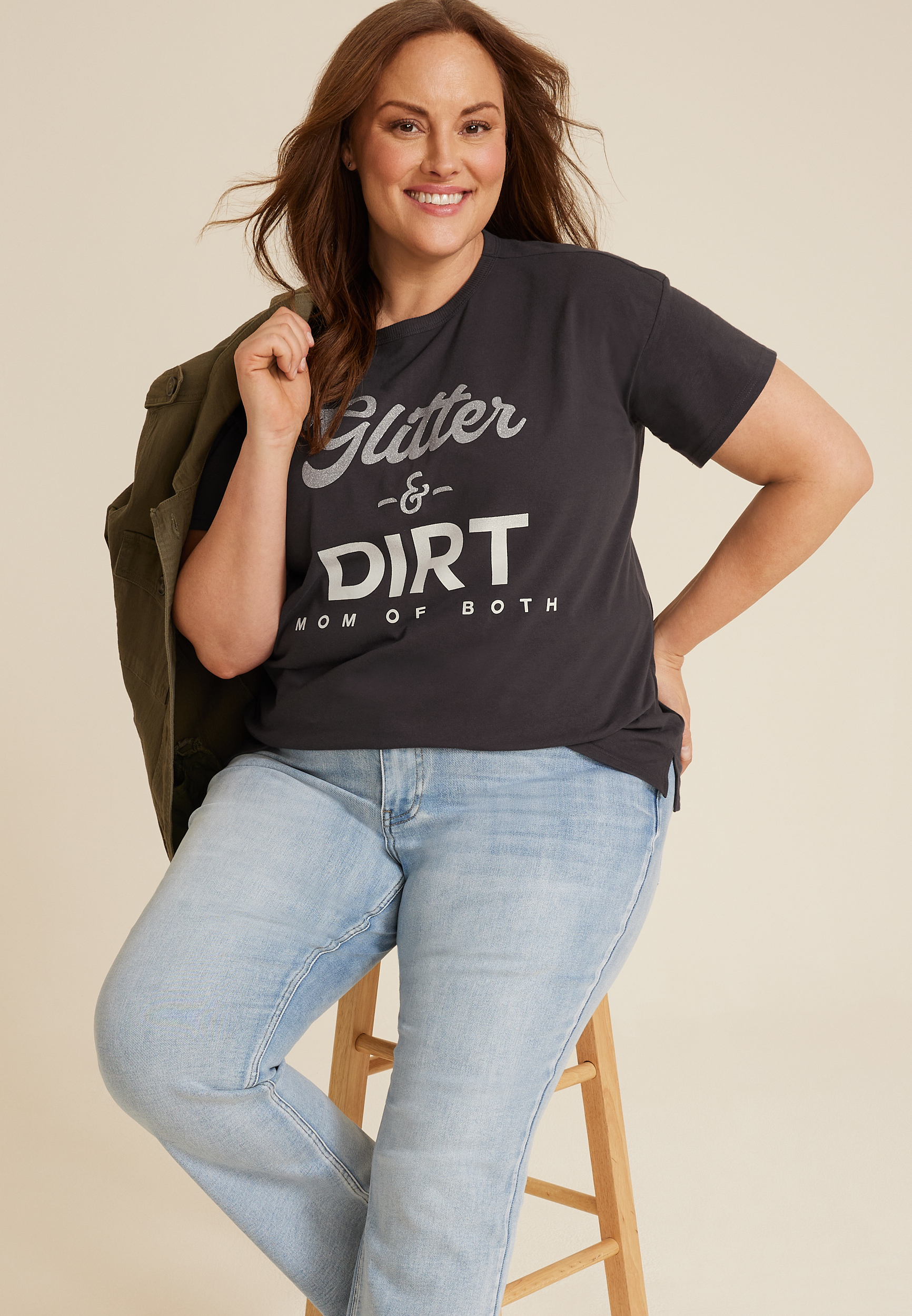 Plus Size Glitter And Dirt Graphic Tee, C1876, large