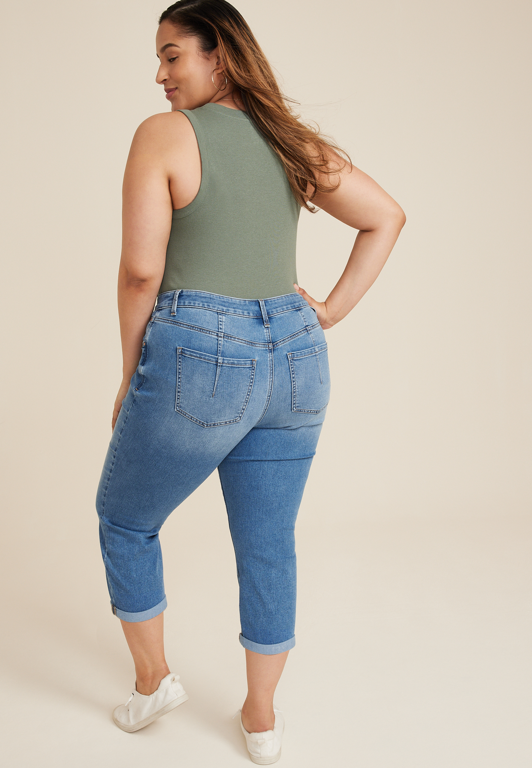 Plus Size Everflex&trade; Curvy High Rise Super Skinny Cropped Jean, MEDIUM SANDBLAST, large