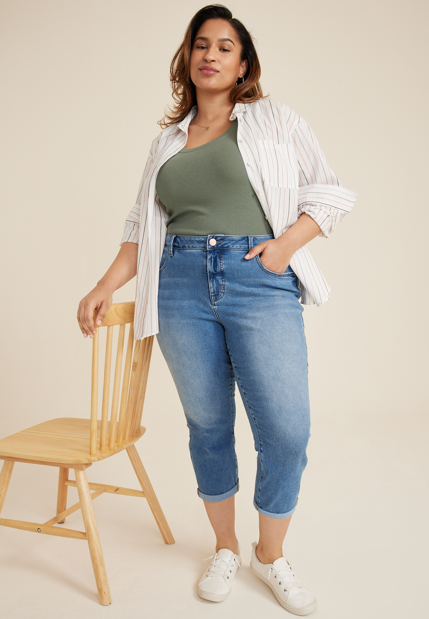 Plus Size Everflex&trade; Curvy High Rise Super Skinny Cropped Jean, MEDIUM SANDBLAST, large