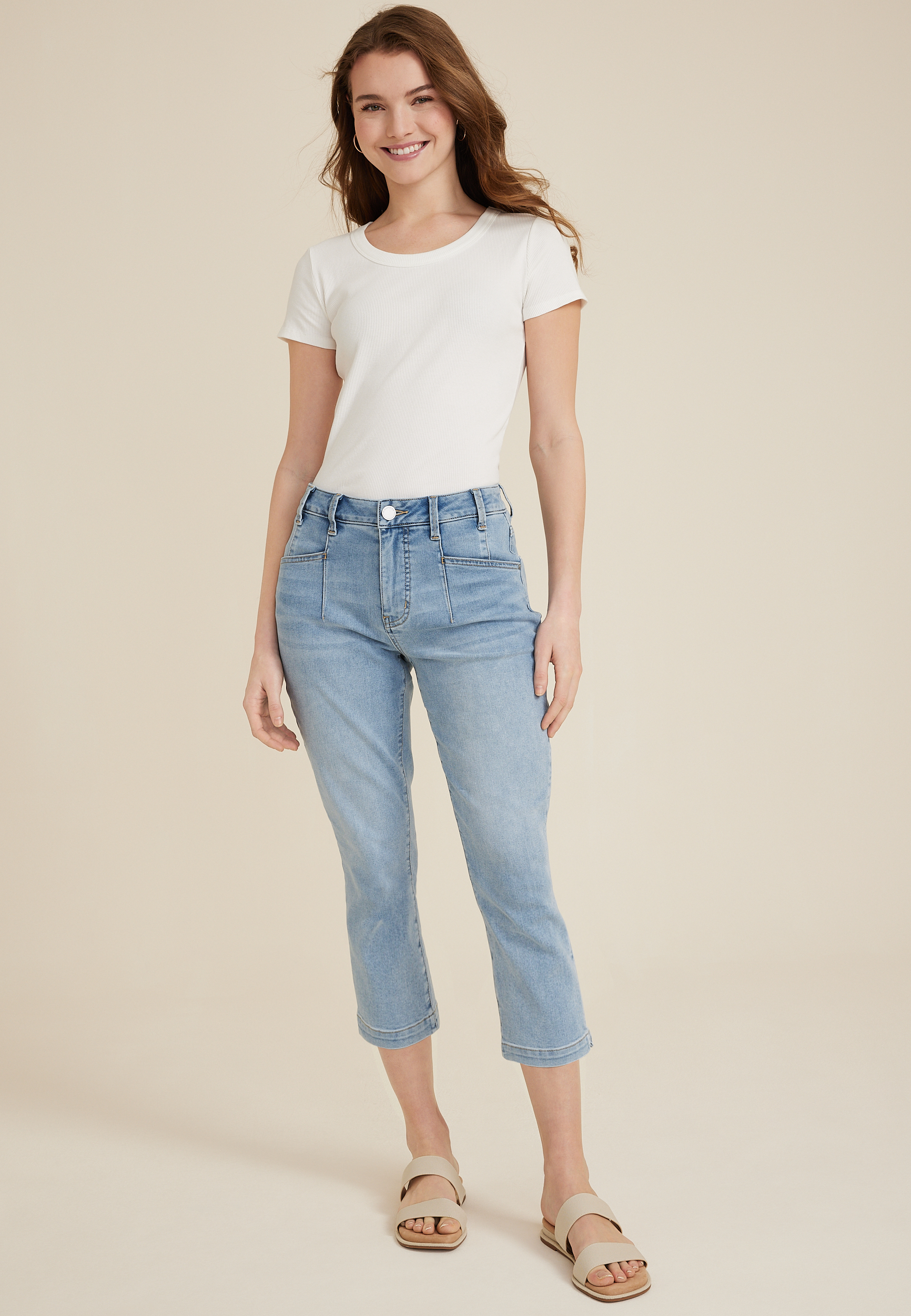 m jeans by maurices™ Classic Mid Rise Mid Fit Straight Cropped Jean