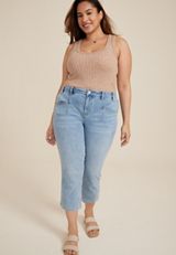 Plus Size Everflex&trade; Curvy High Rise Seamed Waist Cropped Jean, LIGHT SANDBLAST, small