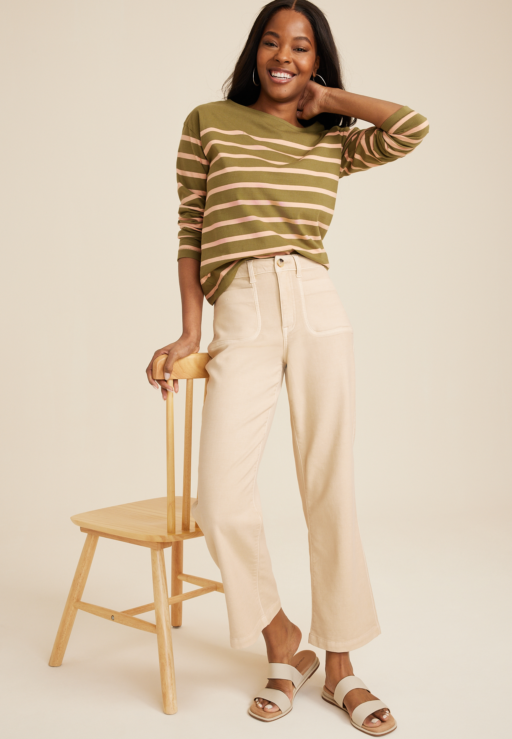 Patch Pocket High Rise Wide Leg Pant