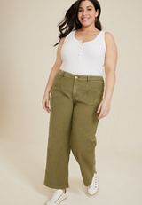 Plus Size Patch Pocket High Rise Wide Leg Pant, C8780, small