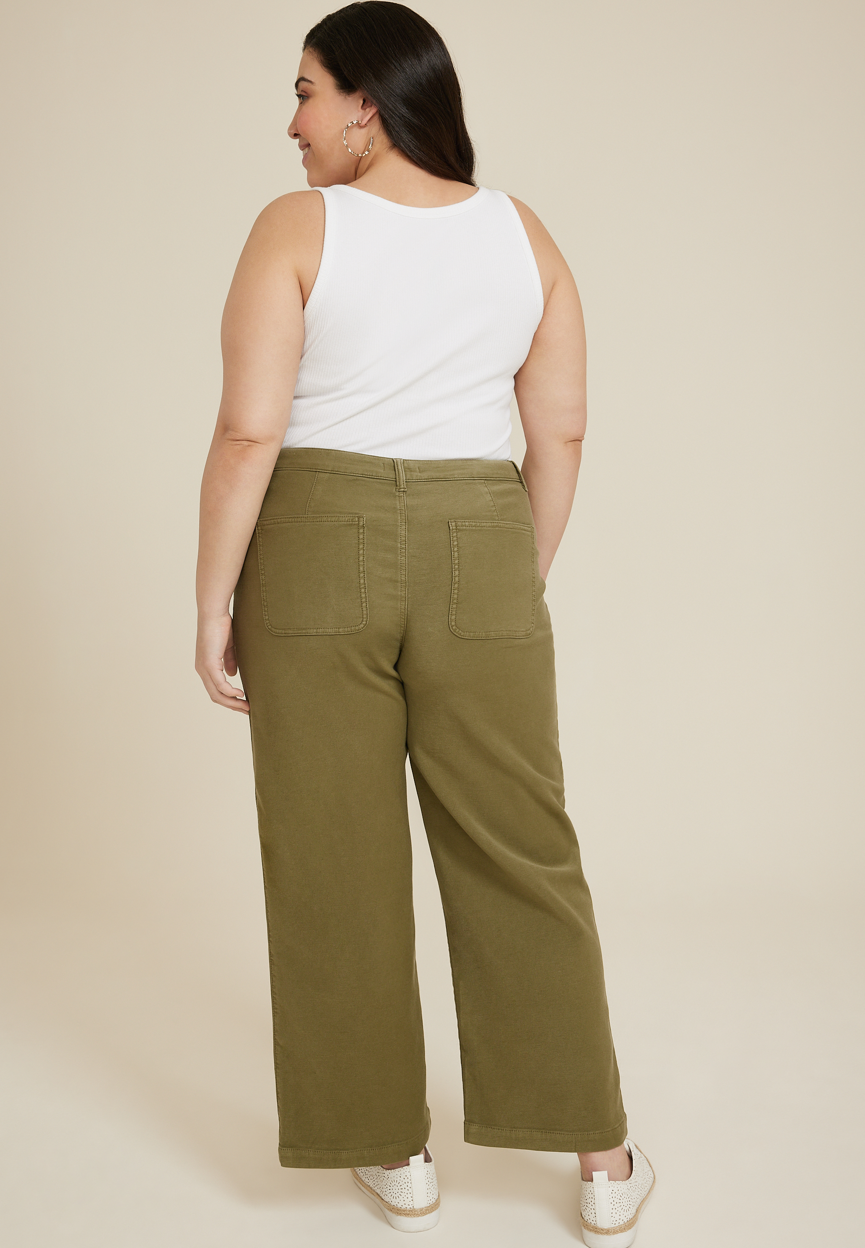 Plus Size Patch Pocket High Rise Wide Leg Pant, C8780, large