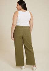 Plus Size Patch Pocket High Rise Wide Leg Pant, C8780, small