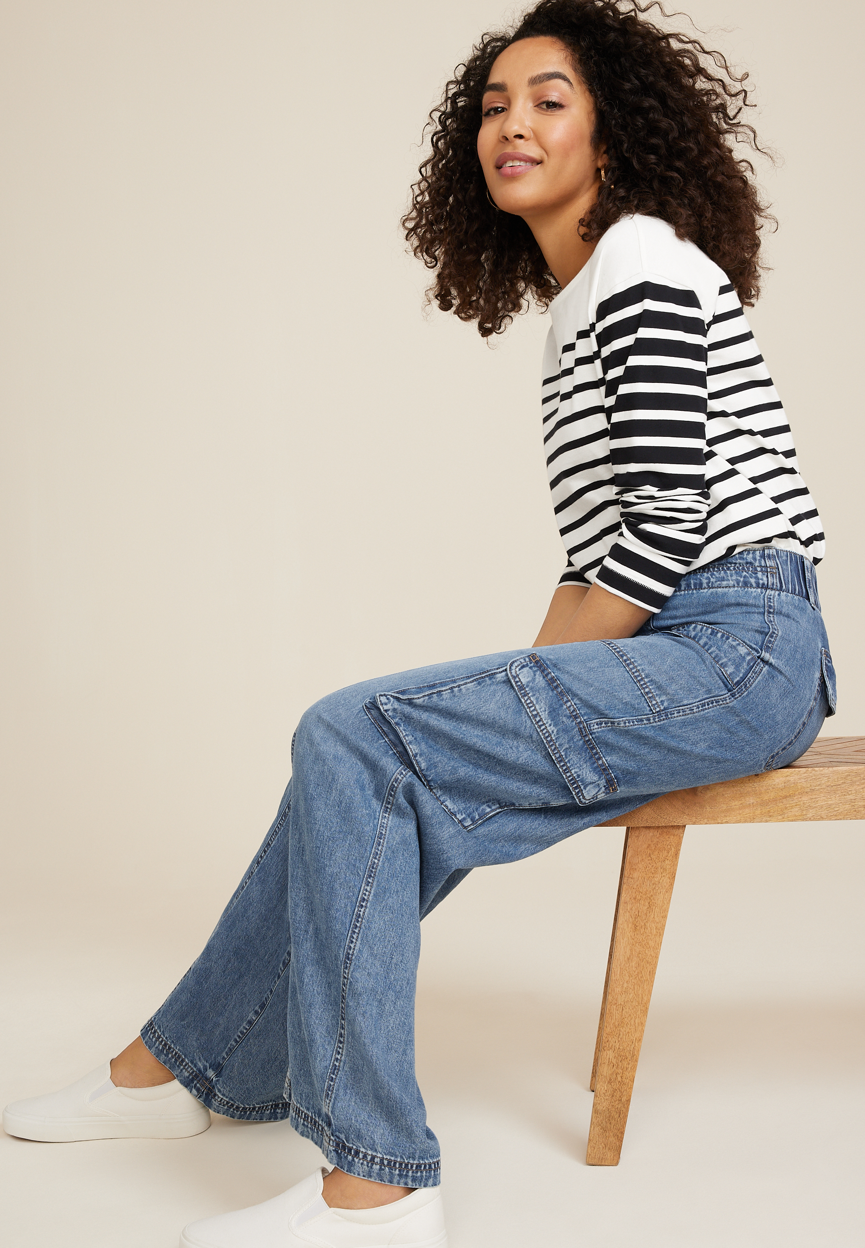High Rise Cargo Wide Leg Jean, C2806, large