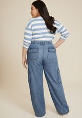 Plus Size High Rise Cargo Wide Leg Jean, C2806, small