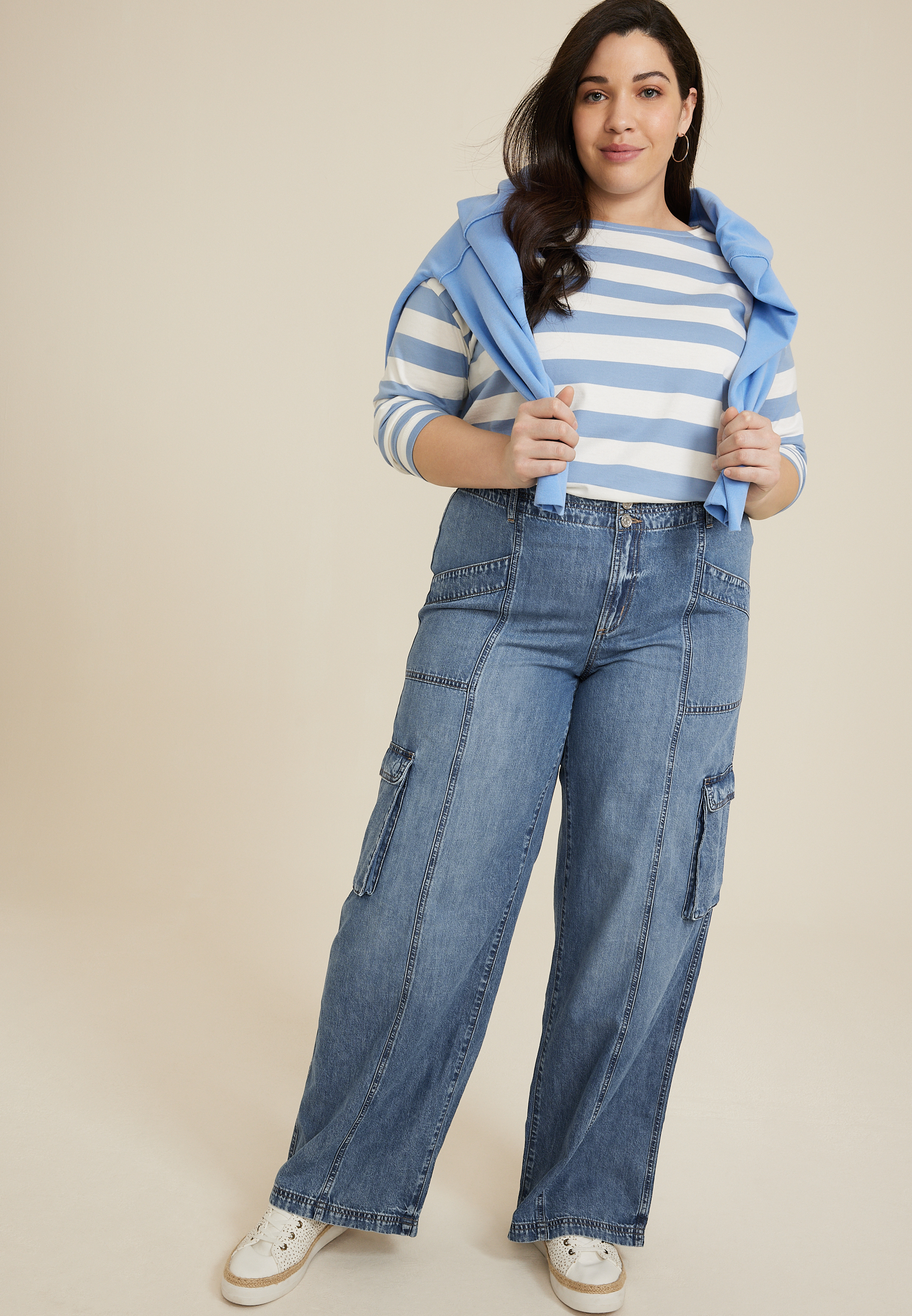 Plus Size High Rise Cargo Wide Leg Jean, C2806, large