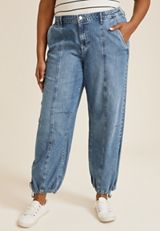Plus Size High Rise Seamed Denim Jogger, C3337, small