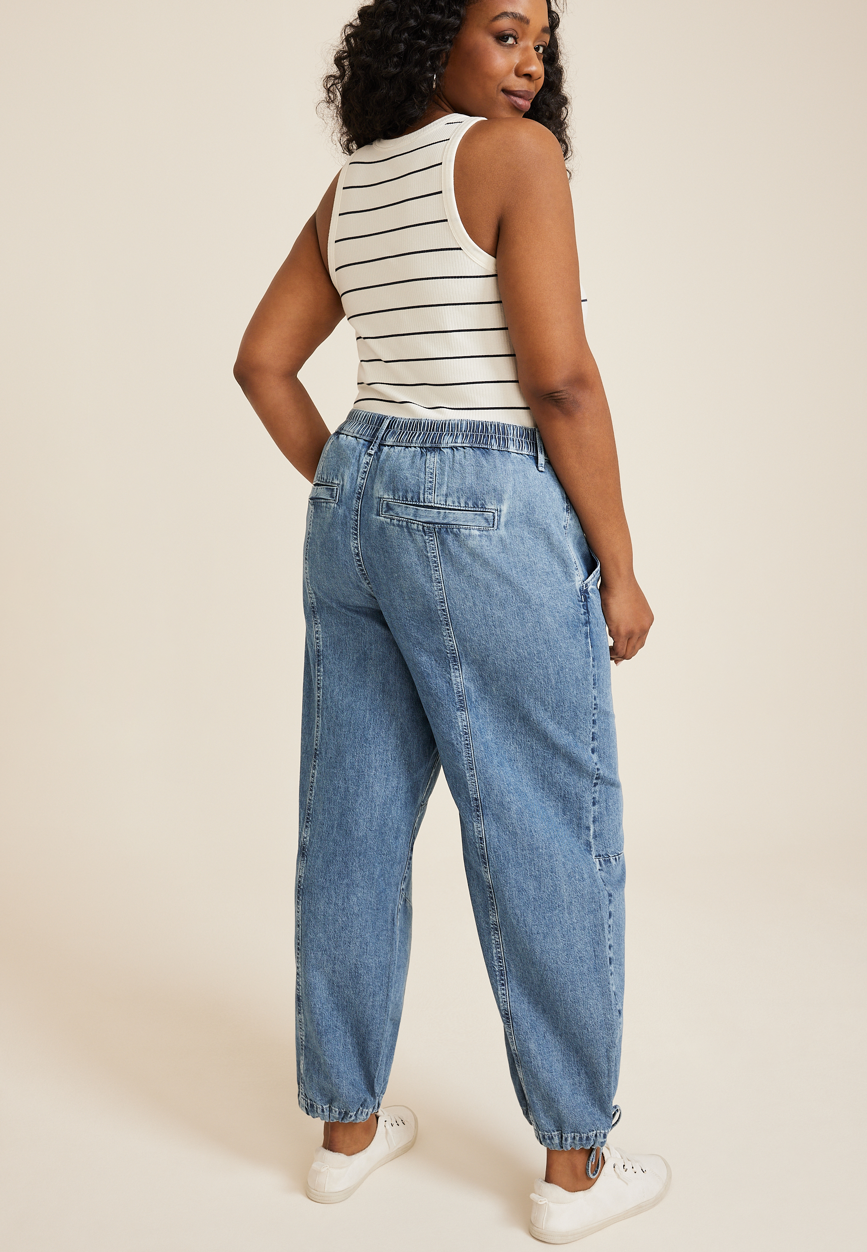 Plus Size High Rise Seamed Denim Jogger, C3337, large