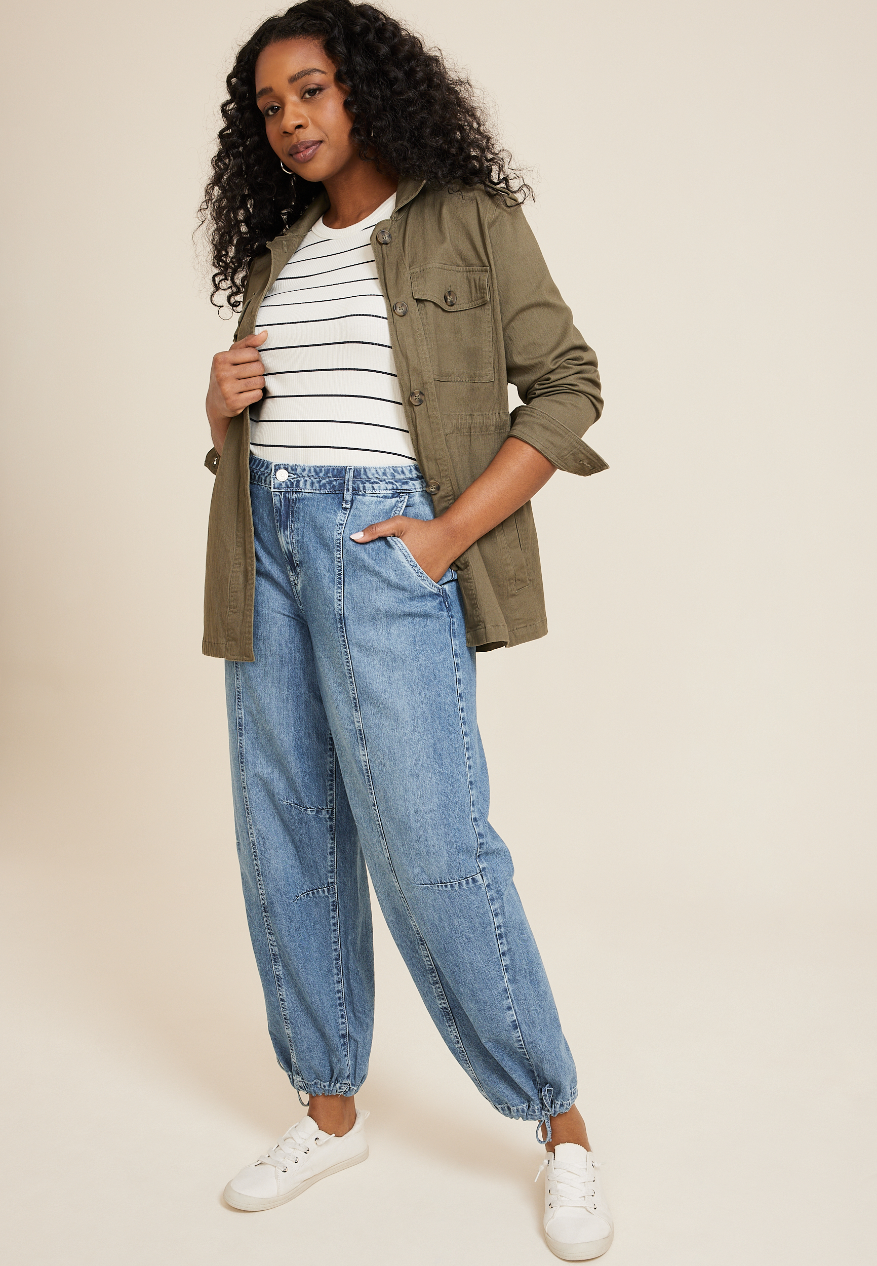 Plus Size High Rise Seamed Denim Jogger, C3337, large
