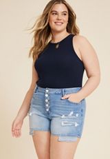 Plus Size KanCan&trade; High Rise Button Fly 5in Short, MEDIUM SANDBLAST, small
