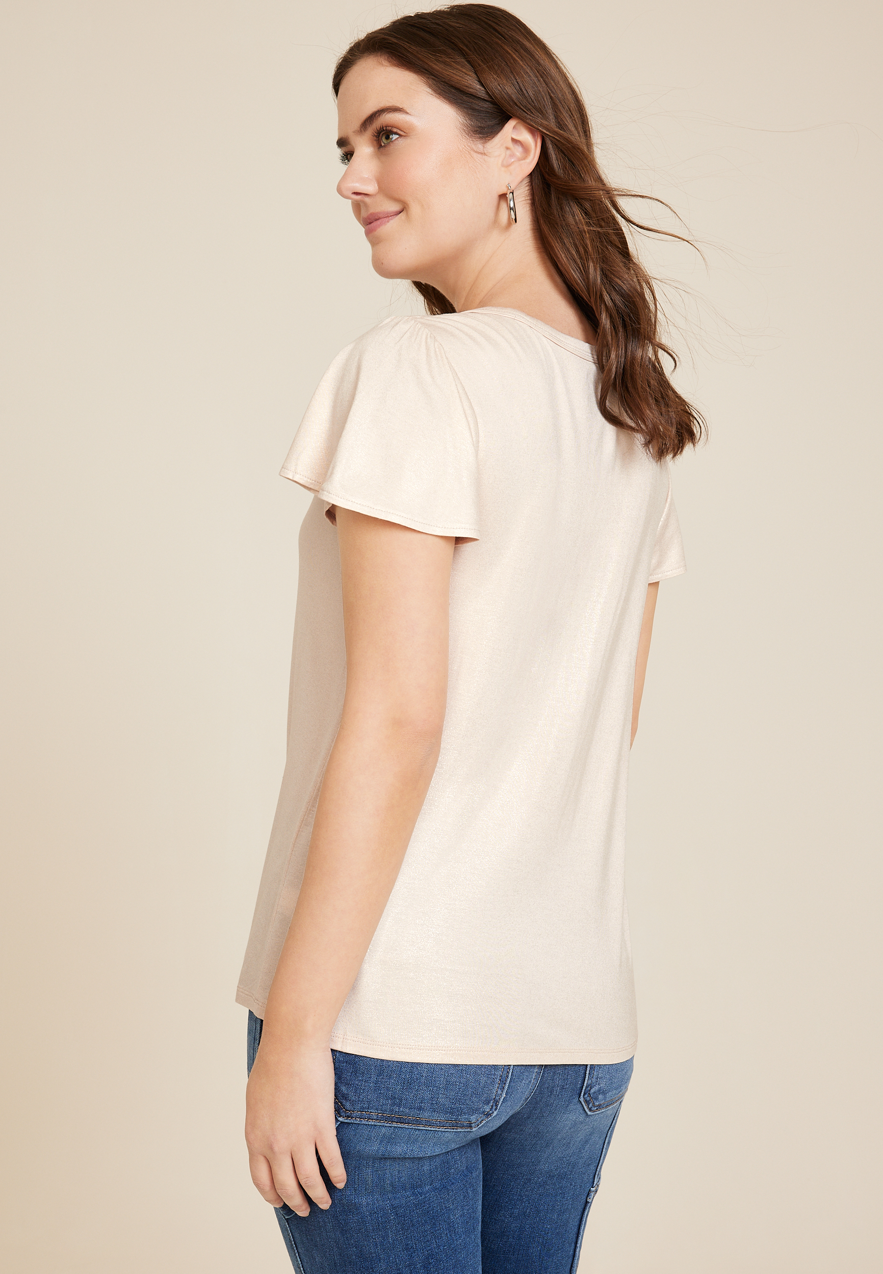 24/7 Waverly Shimmer Flutter Sleeve Tee