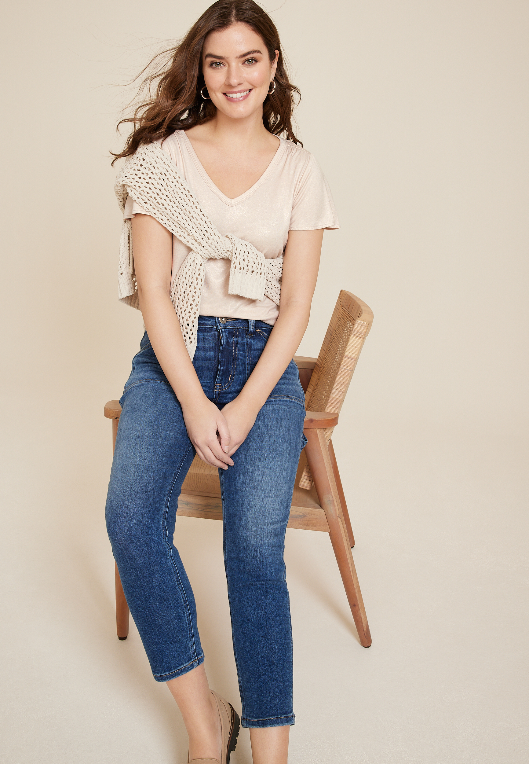 24/7 Waverly Shimmer Flutter Sleeve Tee