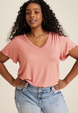 Plus Size 24/7 Waverly Shimmer Flutter Sleeve Tee, C3185, small
