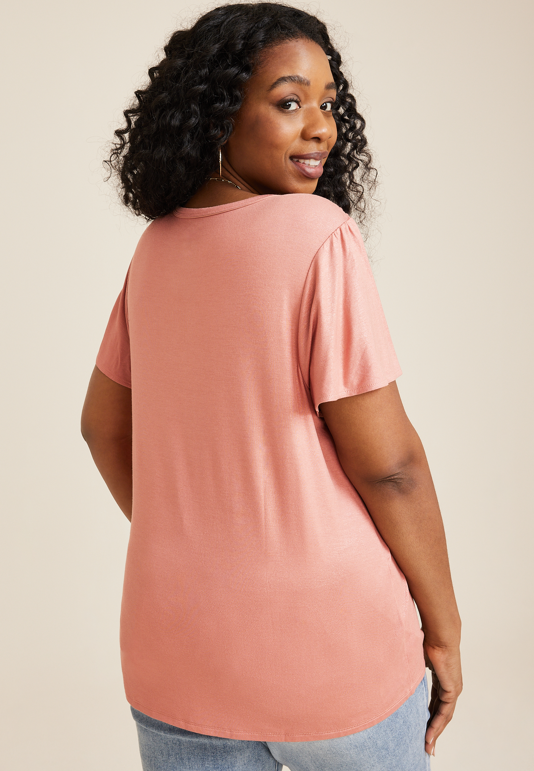 Plus Size 24/7 Waverly Shimmer Flutter Sleeve Tee, C3185, large